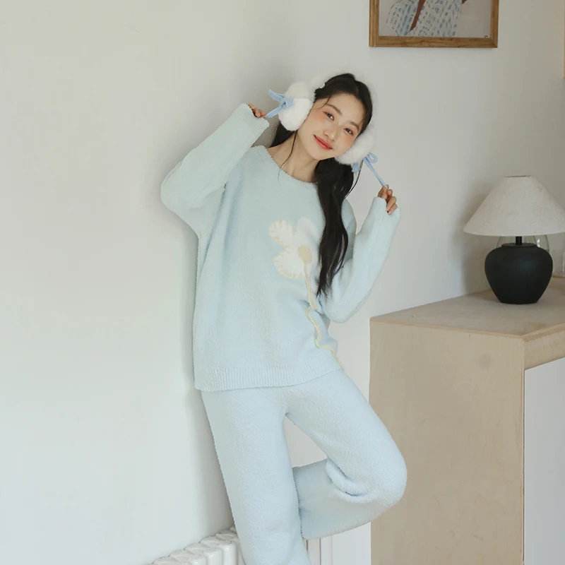 

Women's Autumn and Winter Floral Sweet Korean Pajamas 2点セット