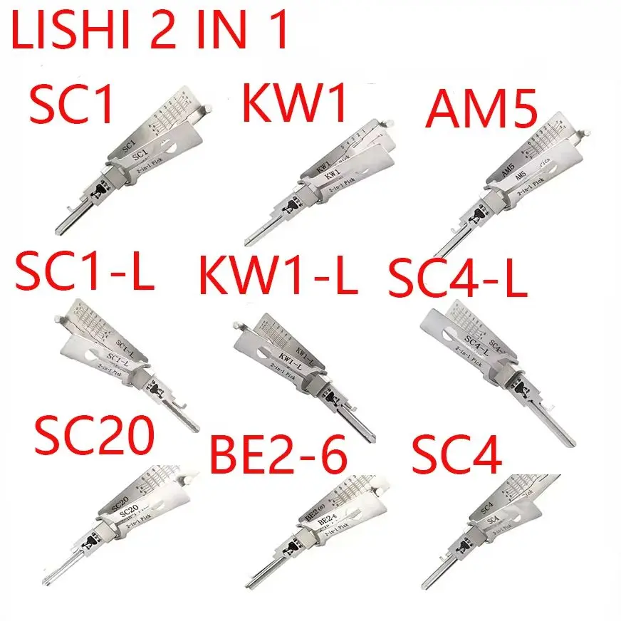 2026 Lishi 2-in-1 Picks/Decoders SC4 SC4-LKW1 KW1-L KW5 KW5-L SC1 SC1-L BE2-6 BE-7 M1/MS2 AM5 SC123 SC20 1646 1646R LOKSMIH TOOL