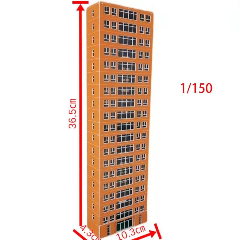 1/150 N Scale Train Scene Building Model 19 Storey Orange Commercial Residence DIY Miniature Sand Table Scenery Layout Hobby Toy