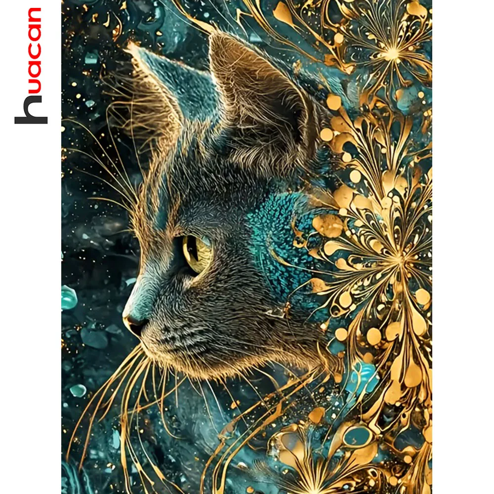 Huacan DIY Diamant Malerei Katze Blume Diamant Mosaik Tier Komplettset Wanddekoration