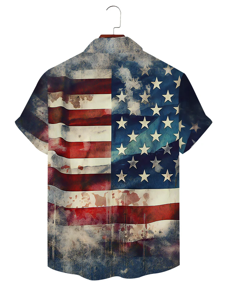 2024 Independence Day 3D Digital Print Pattern Shirt Summer Street Fashion camicia a maniche corte da uomo Casual comoda allentata