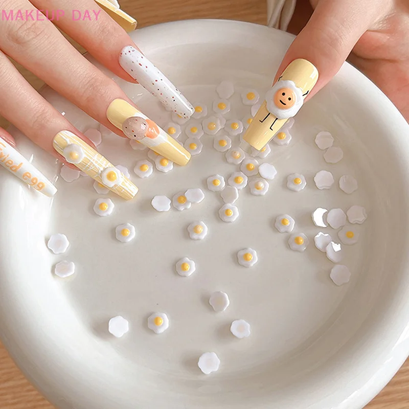 20pcs/Bag Mini Poached Eggs 3D Nail Art Decorations Cute Poached Eggs Nails Charms Designs DIY Resin Nail Accessories