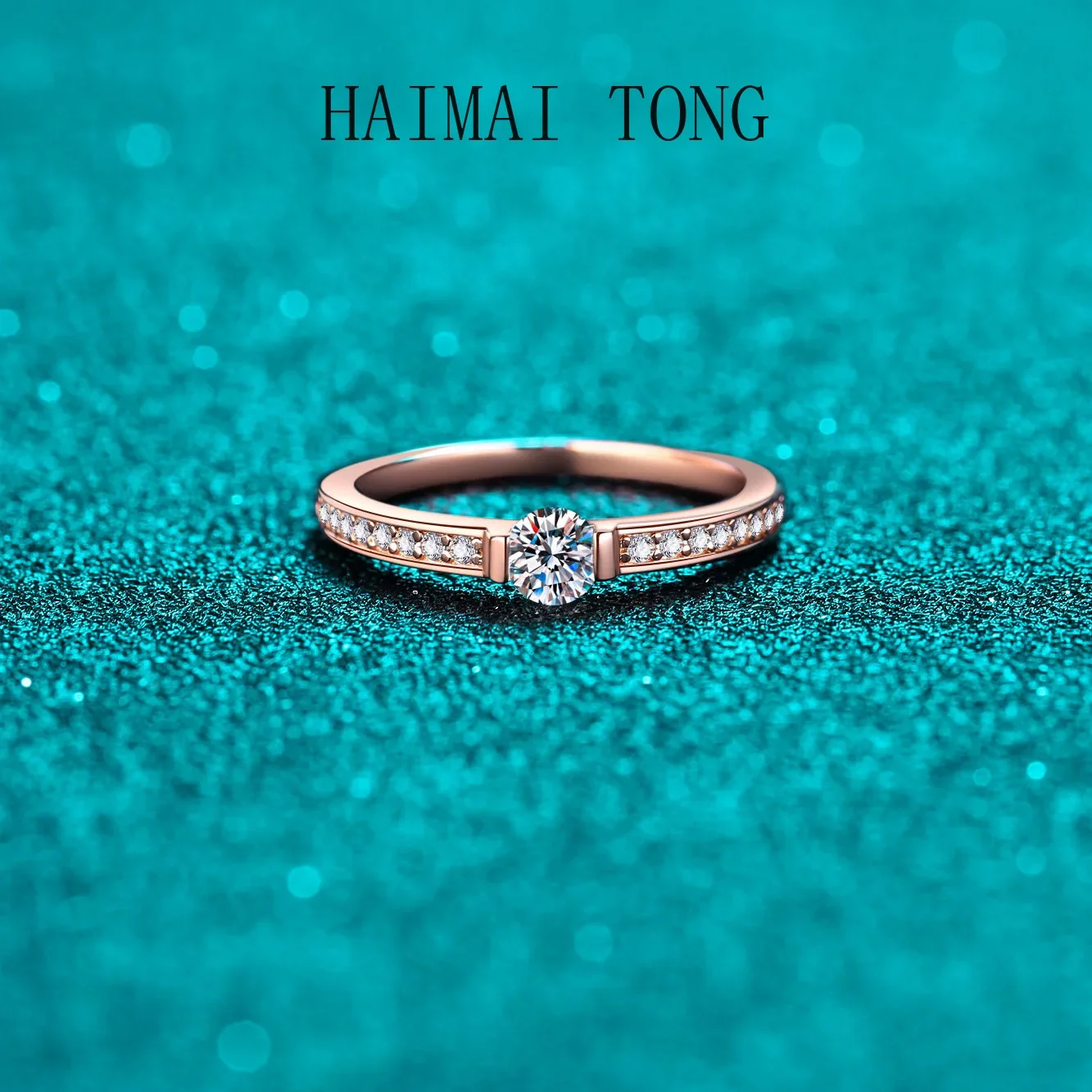 

HAIMATONG PT950 Platinum Plated Champagne Gold 30 Cent Moissanite Ring Women's Ring Suitable for Daily Wear Simple Design