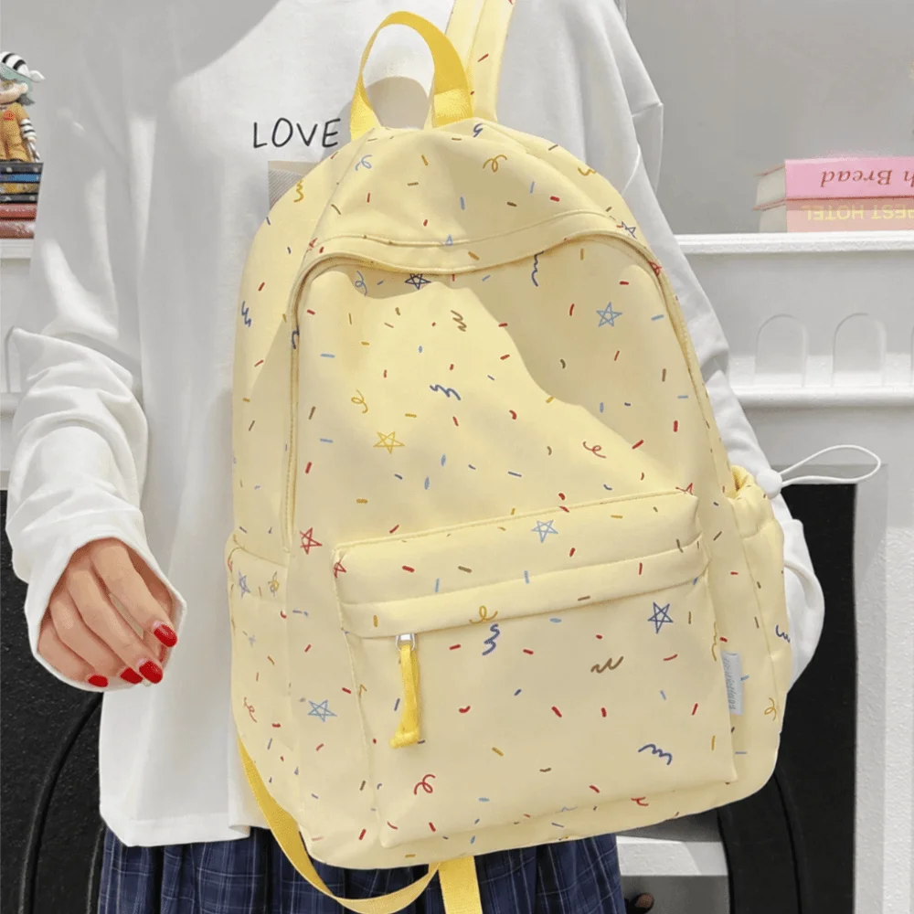 Cute Star Print Travel Backpack Large Capacity Multi-pocket Student Schoolbag Portable Nylon Laptop Daypack