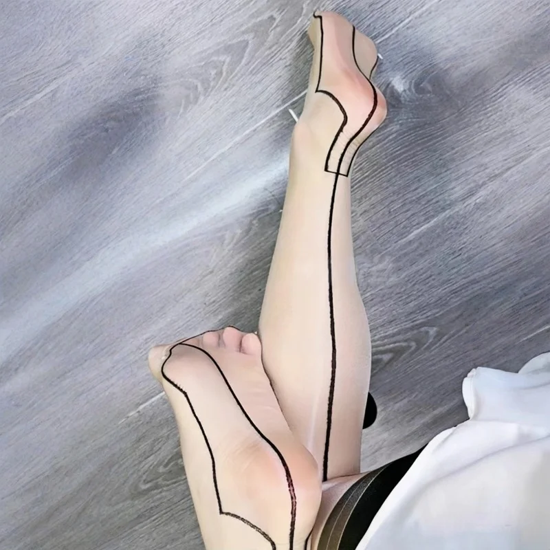 

8 Styles Cuban Heel Over Knee Women Medias Oil Shiny Elastic Silk Stockings Sexy Lingerie Goth Back Seam Long Transparent Socks