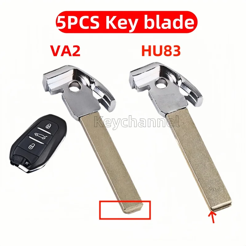 5pcs Car Smart Key Blank Keyless Remote VA2 HU83 Key Blade Emergency Insert Key Blade for  Citroen DS4 DS5 C3 C4 Peugeot 308 508
