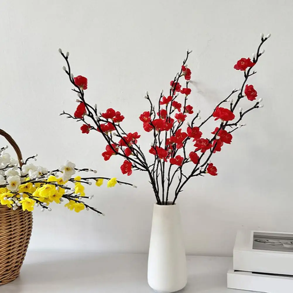 Artificial Plum Blossom Branch Fake Cherry Blossom Stems 21" Long Stem Faux Silk Flower for Party Table Centerpiece Home Decor