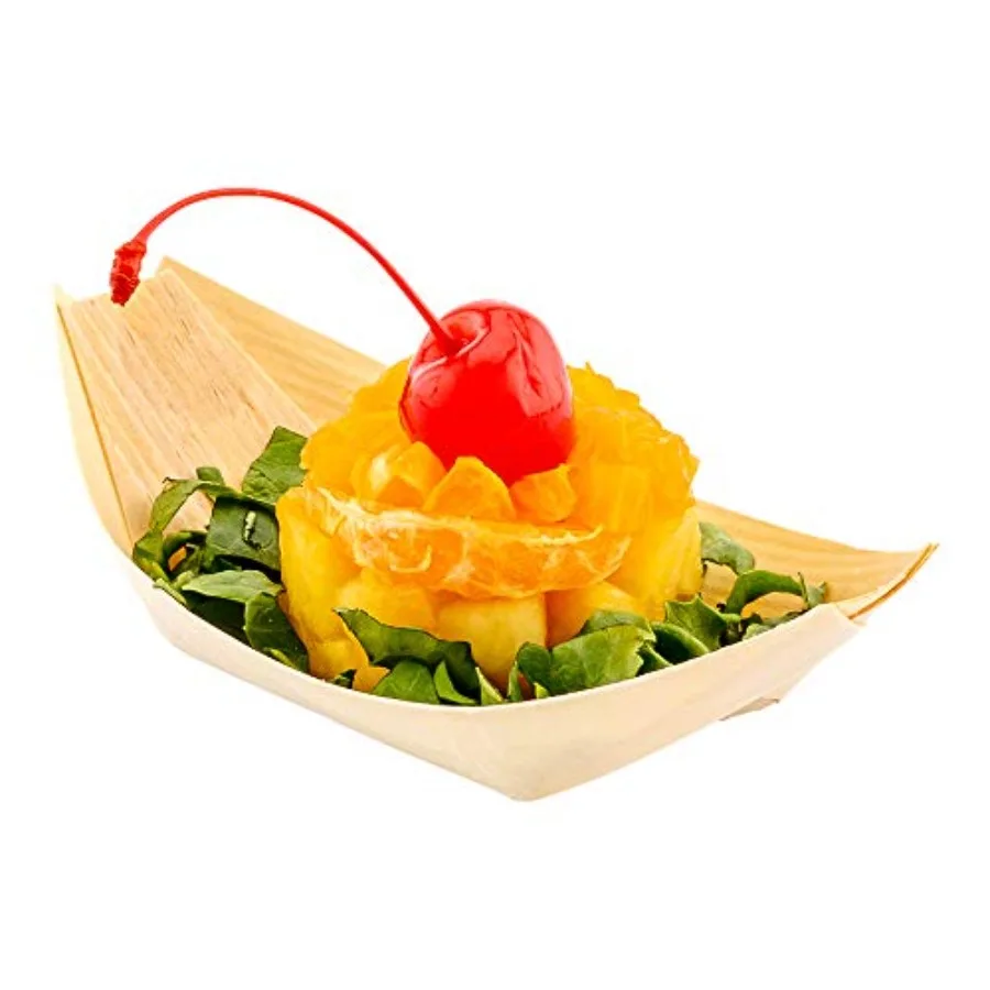 

4.5 x 2.5 Inch Food Boat 200 Bamboo Display Boat - Durable Small Bamboo Serving Tray For Catered Events Wedding Banquets Or Cel