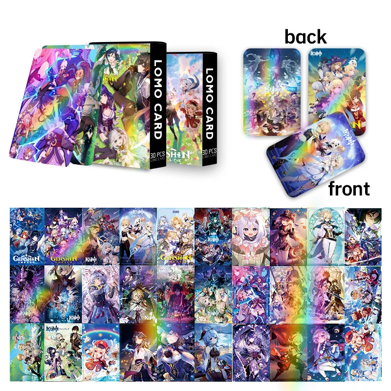 30pcs NEW Anime Genshin Impact Laser Lomo Card Postcards Box Card Game HU TAO Venti XIAO Fans Party Decorations Kids Gift Toy