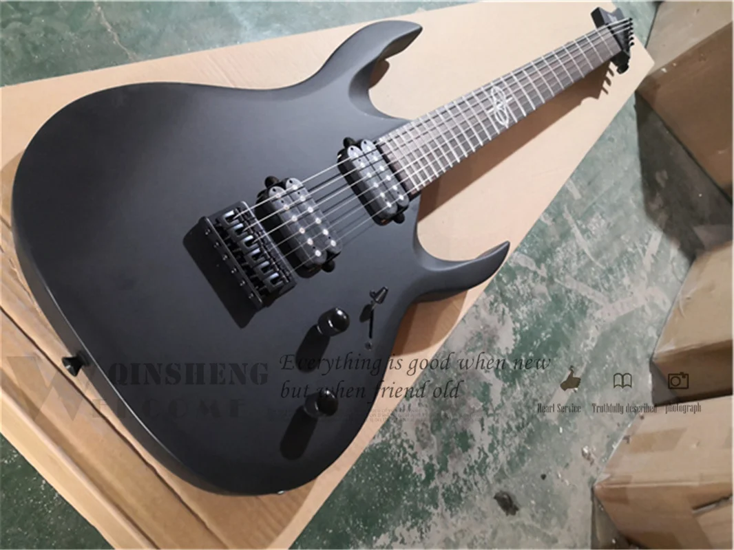 Matte black electric Guitar Rose wood fingerboard Solar inlaid 22 Frets Maple neck Set In mahog body fixed bridge black hardware