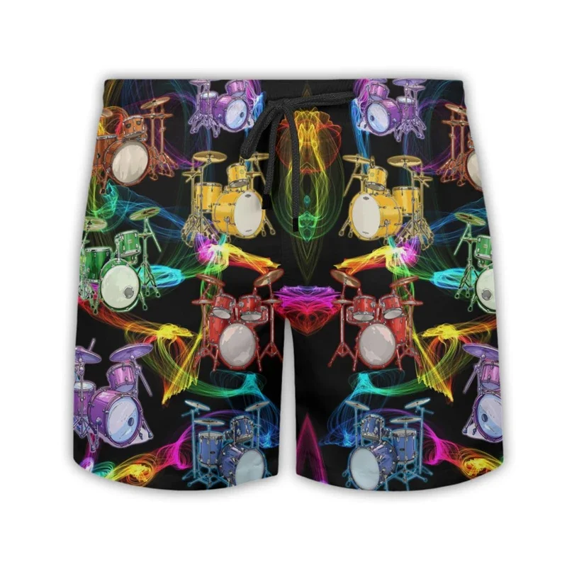 Drum Lover Short Pants For Men Clothes Musical Instrument Hawaii Mens Swim Short Beach Shorts Hip Hop Band Trunks Male Bermudas