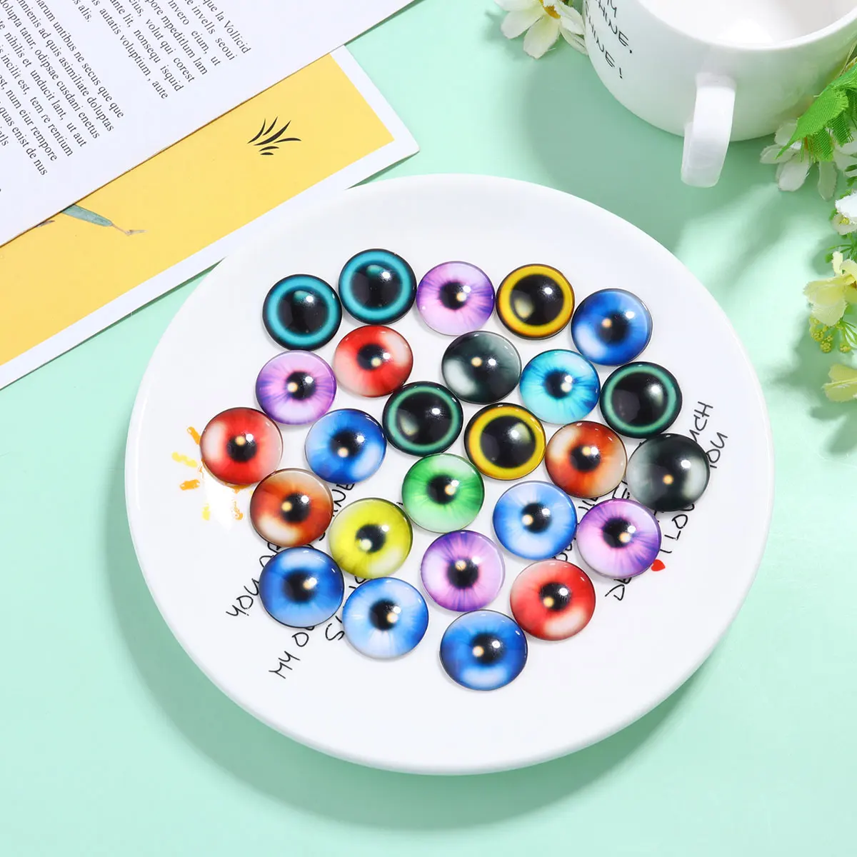 

25Pcs Eyes Pattern Glass Patches High Quality DIY Jewelry Components for Creative Craft Projects Decorative Embellishments Glass