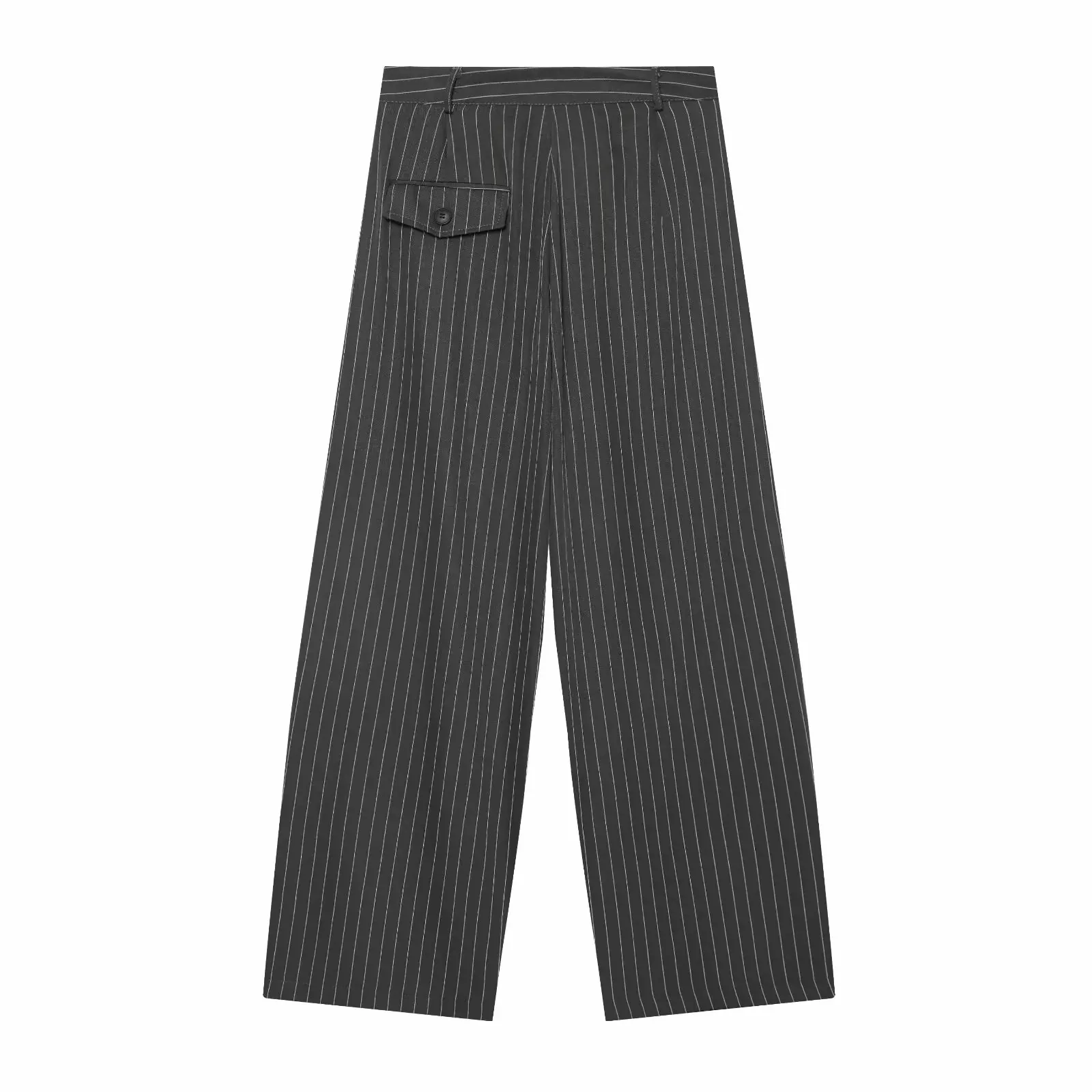 Damen High-Waist Weite Hosen Lässige Gestreifte Doppelknopf Elegante Loose-Fit Hosen – Detail 6
