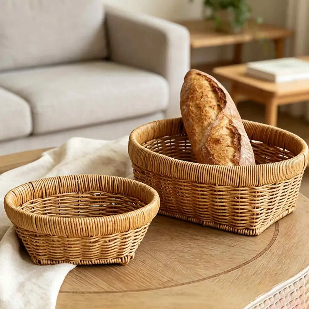 Rattan Fruit Bowls for Kitchen Counter Imitation Rattan Storage Basket Set Handwoven Breathable for Fruit for Organizing