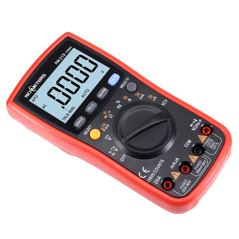 Imagem -05 - Multímetro Digital Freqüência Ncv Desligamento Automático Amperímetro de Tensão ac dc Ohm Atual True-rms 19999 Contagens Richmeters-rm219