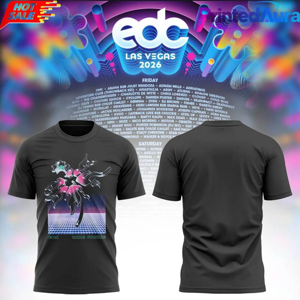 EDC Las Vegas 2026 Double Sided Printed T-shirt Retro Electronic Dance Music Festival Merch Short Sleeved T-shirt