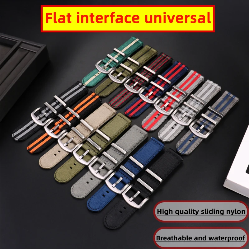 

Smooth nylon strap for Mido Multiport Citizen multi brand flat interface universal waterproof band Huawei GT2 wristband 20 22mm