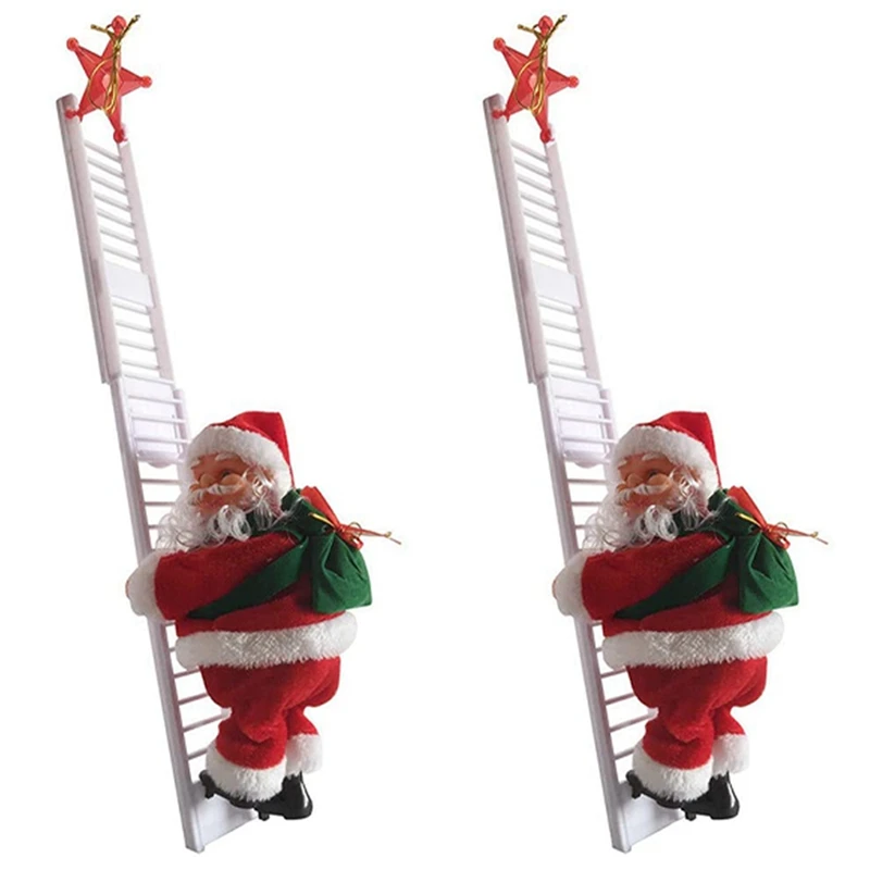 2X Animated Climbing Santa On Ladder Electric Santa Claus Toy Christmas Tree Wall Ornaments Decoration Indoor Outdoor