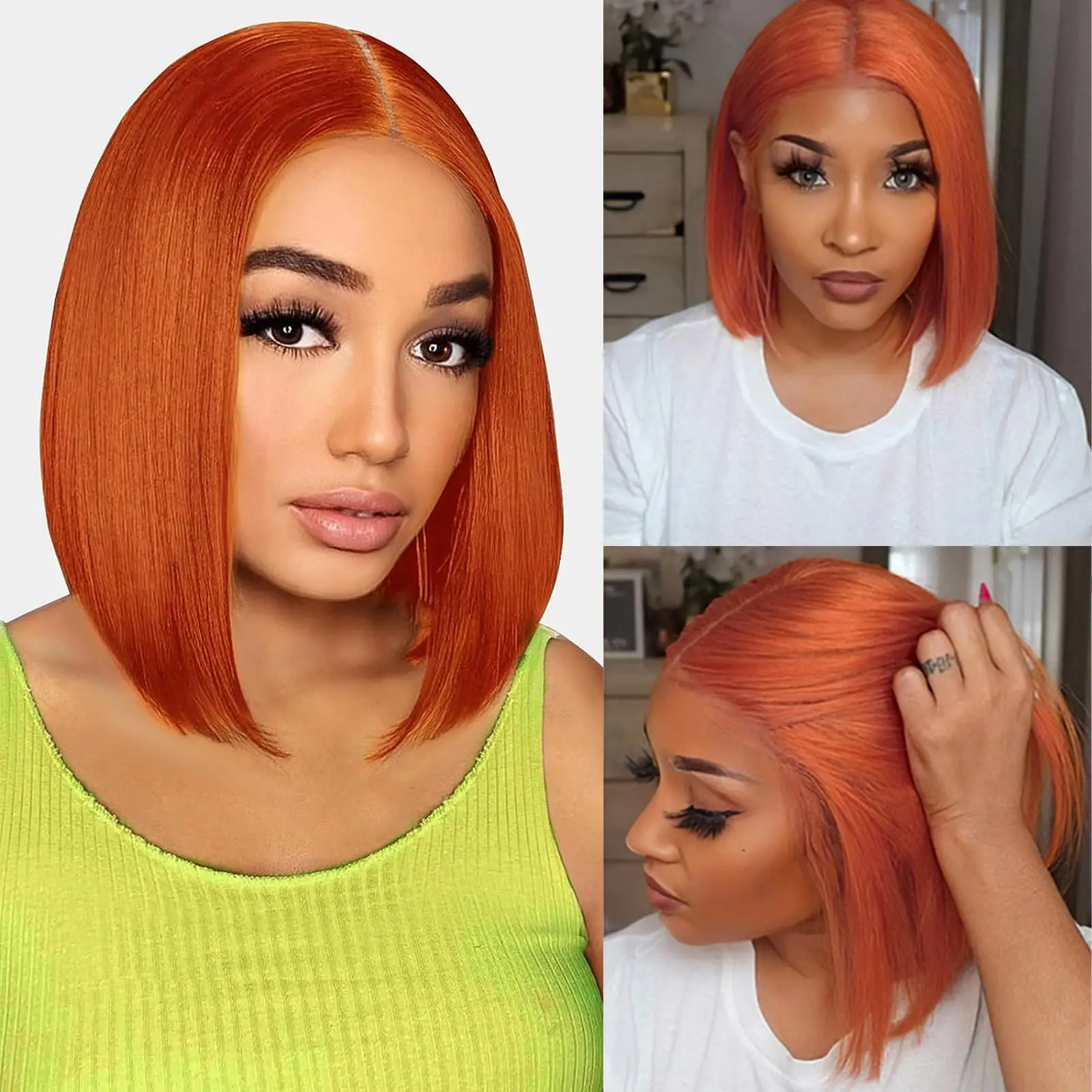 Ginger Orange Straight Short Wig Human Hair Wigs Bobs Human Hair 5x5 Lace Frontal Wigs 350# Straight HD Lace Humain Hair Wig