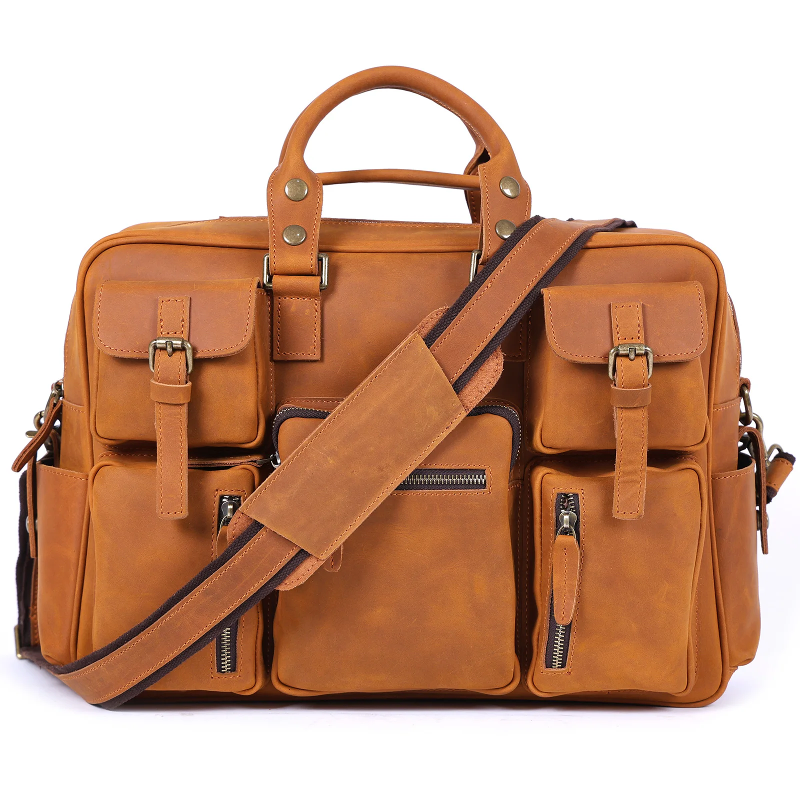Vintage Herren-Aktentasche aus Vollnarbenleder, 16 Zoll Laptop-Umhängetasche, Echtes Leder, Business-Reisetasche, Crazy Horse Leder – Detail 14