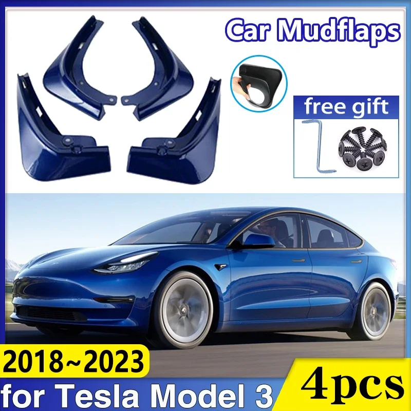 for Tesla Model 3 2023 Accessories 2018 2019 2020 2021 2022 4x Front Mudflaps Fender Baking Paint Mud Flaps Guards Car Mudguards