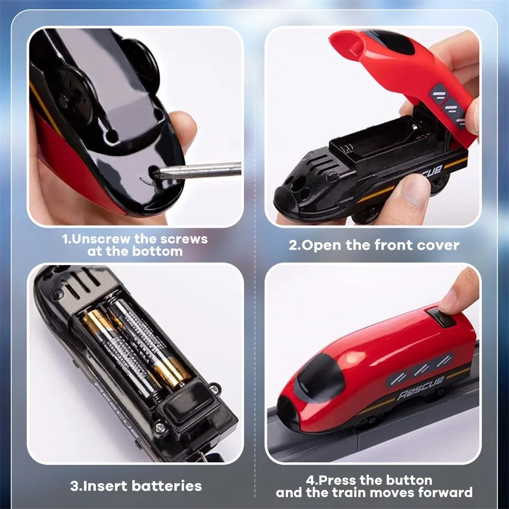 Set di treni giocattoli per bambini, set di binari da corsa HDJ 92 pezzi per ragazzi, regalo di compleanno per treni di Natale, giocattolo per camion dei pompieri con auto, elettroerosione (rosso)