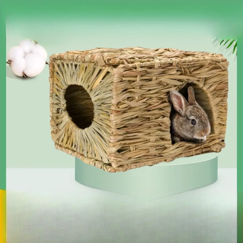 منزل عشبي كبير جدًا للأرنب كوخ حيوانات صغيرة لعب مخبأ السرير القش حصيرة مضغ لعبة للأرنب خنزير غينيا الهامستر شينشيلا