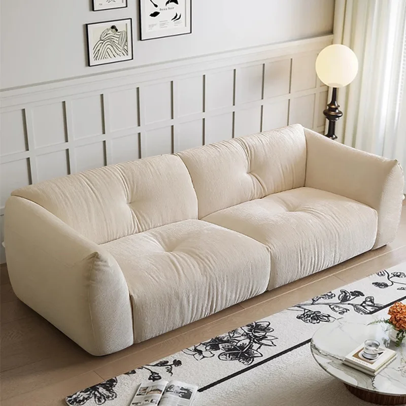 

HYS cotton and linen sofa living room small apartment straight row high backrest cat claw fabric sofa