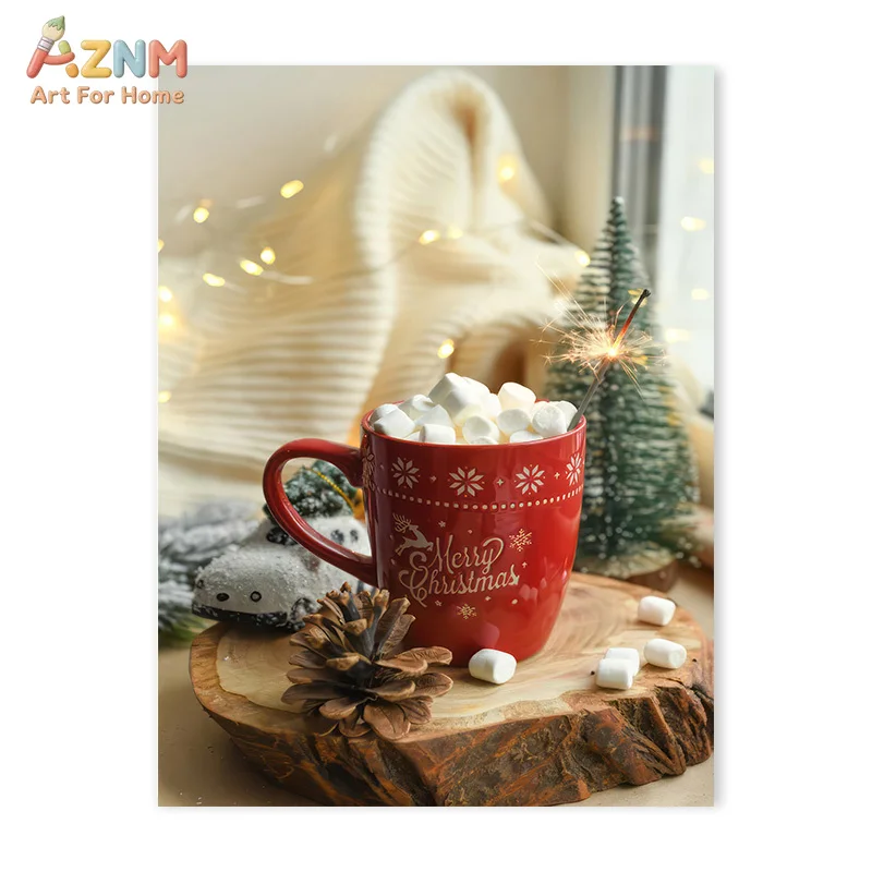 AZNM Merry Christmas Winter Deer Hot Cocoa Snow Tree Canvas Wall Art Baby It's Cold Outside Text Farmhouse Xmas Home Unframed Ca