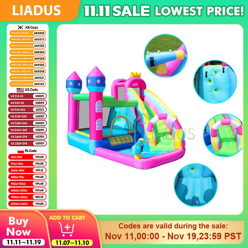 

Kids Inflatable Bounce House with Slide Air Bounce Castle Wave Pool Courtyard Bouncy Castle Play Game House for Children