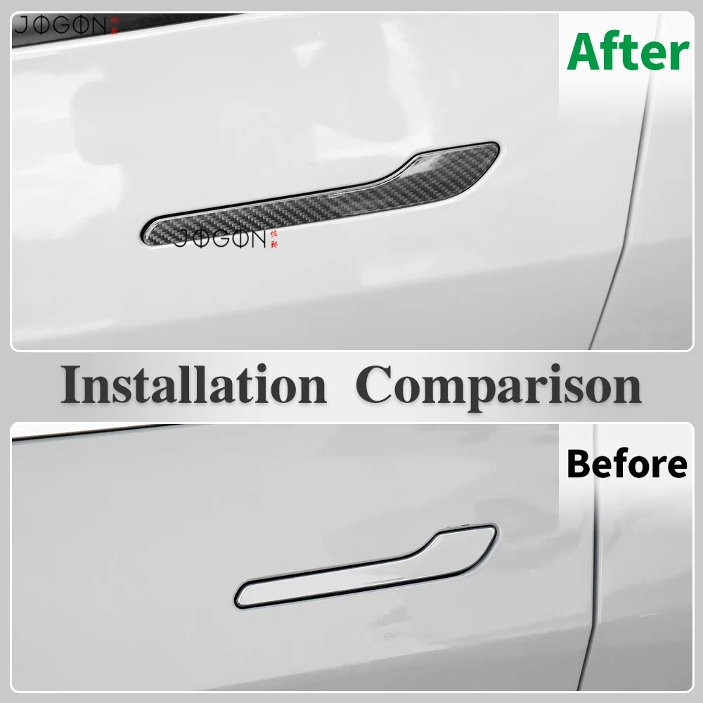 

JOGON 2024 For Model 3 Genunie Carbon Fiber Auto Exterior Door Handle Cover Door Lock Protection Door Accessories 4PCS