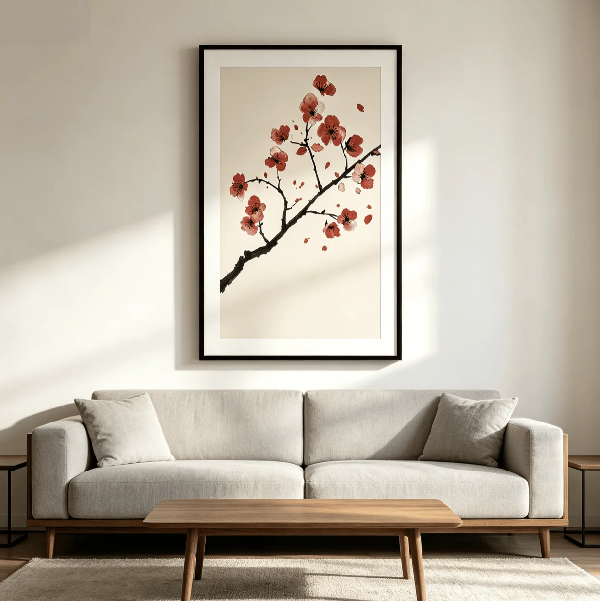 Chinese Ink Red Plum Blossom Wall Art Canvas Prints, Oriental Floral Posters, Minimalist Decor for Living Room Bedroom Decor