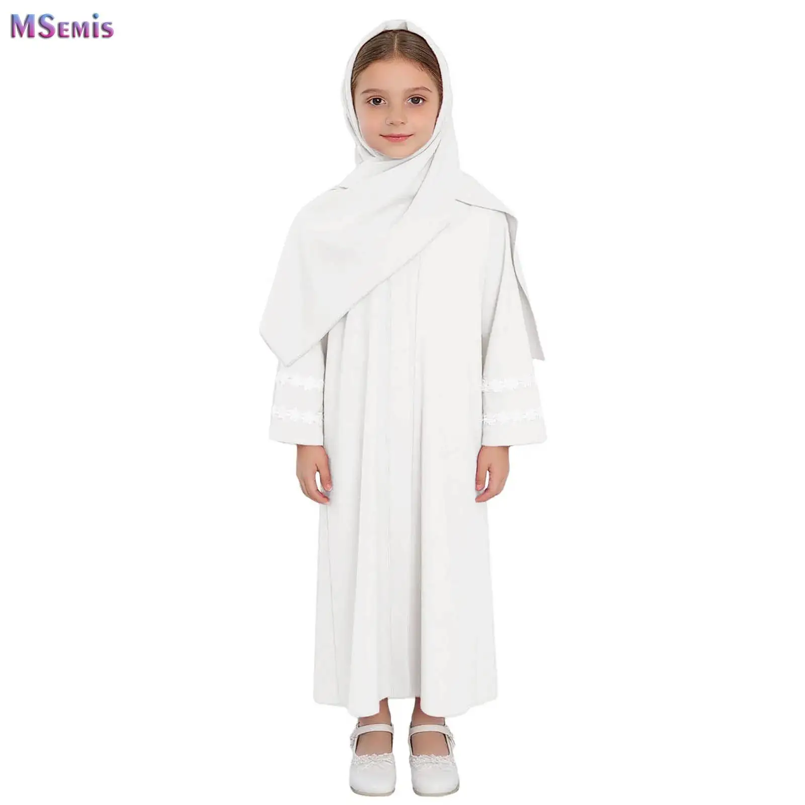 

Muslim Kids Girls Hijab Dress Ramadan Khimar Abaya Robe Dress with Hijab Scarf Set Eid Prayer Garment Burqa Abaya Robe Kaftan