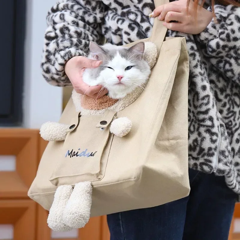 고양이 개 캐리어 가방, 캔버스 토트 야외 운송 원 숄더백, 소형견용 핸드백 파우치, 강아지 캐리어, 여행용 애완 동물 캐리어