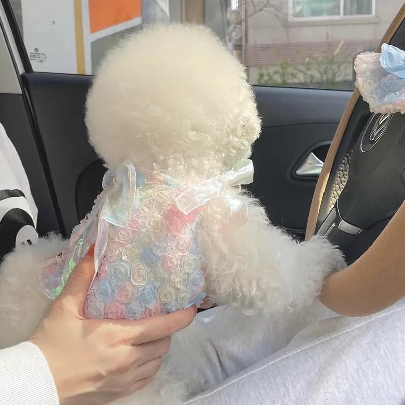 Puppy Colorful Wedding Dress Pet Pretty Dress Bichon Rose Halter Teddy Breathable Vest Maltese Princess Skirt