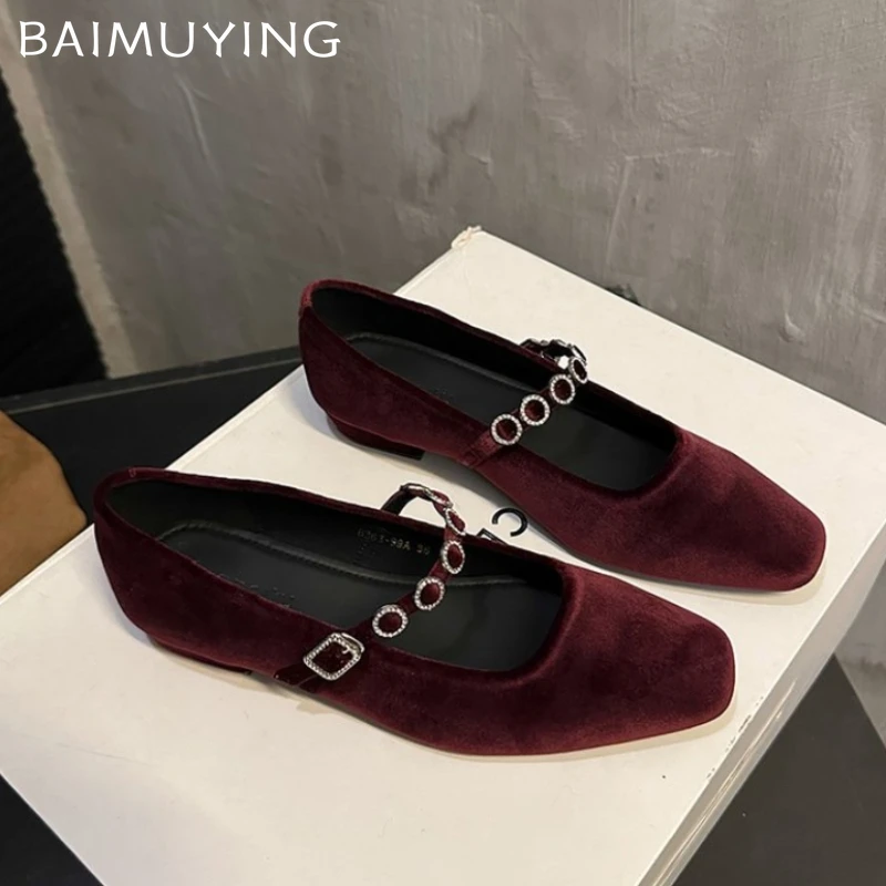 

Crystal Fashion Women Ballet Dance Shoes Suede Square Toe Shallow Buckle Shoes 2025 Trend Elegant Dress Spring Chaussures Ladies