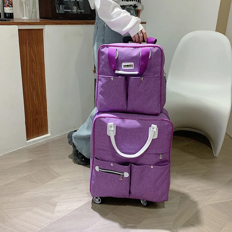 2PCS/SET Wheeled Bag Women Travel Backpack Suitcase Bag Girl Wheels Trolley Bags Large Capacity Boarding Bag Travel Luggage