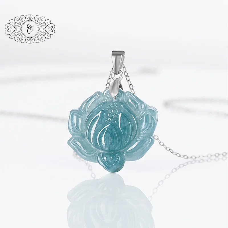 

Lucky Lotus Blue Jade Pendant, Serene Elegant Carved Gemstone Jewelry, Meaningful Gift of Peace & Good Fortune