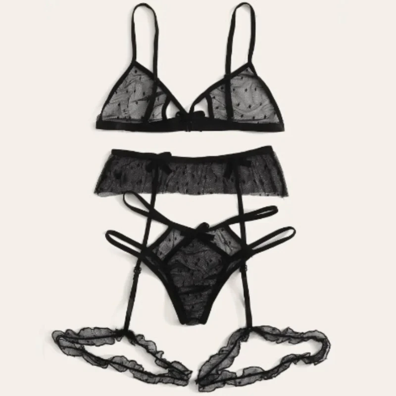 Sexy Bra Set Transparent See Through Bra and Panty Set with Garter Perspective…