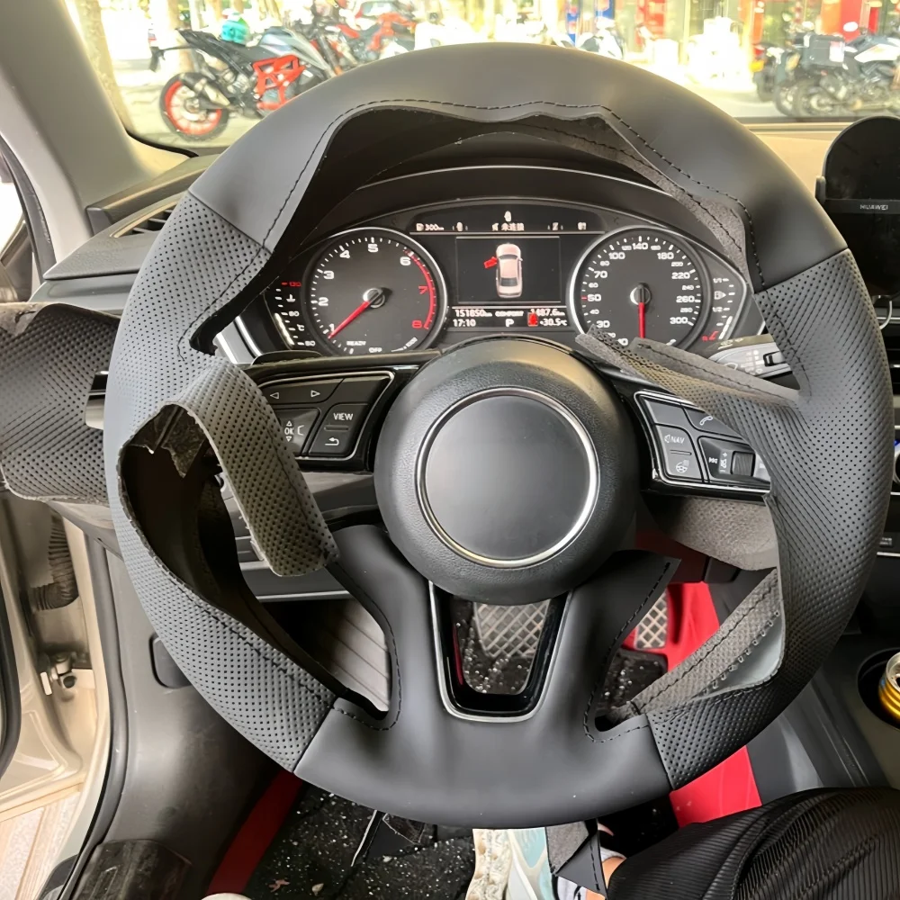 Handgenähter Lenkradbezug aus schwarzem Kunstleder für Audi A3 2017-2019, A4 2017-2019, A5 2018-2019, S5 2018-2019