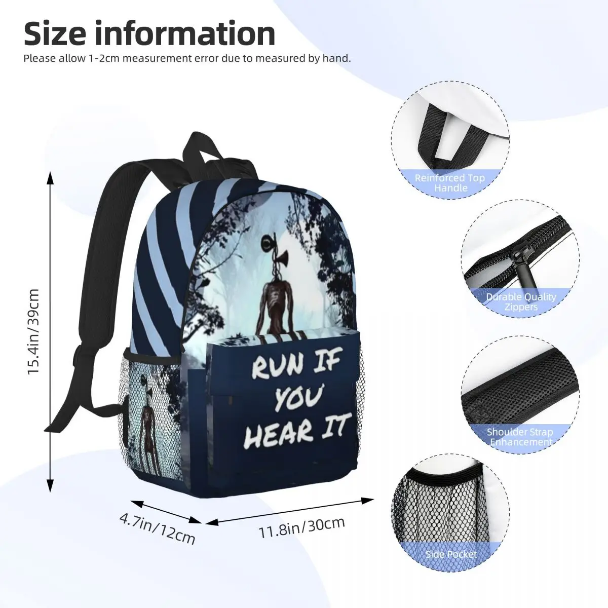 Siren Head Rucksack, bedruckt, leicht, lässig, Schultasche für Schule, Outdoor, Einkaufen, Büro, 38,1 cm