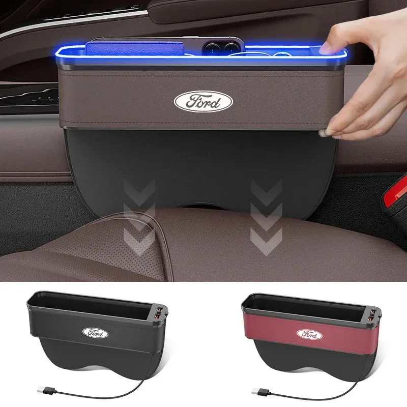 

For Ford Focus Explorer Ranger Fusion Ecosport Raptor Puma Mondeo Kuga Edge Car USB Charging Colour Light Seat Gap Storage Box
