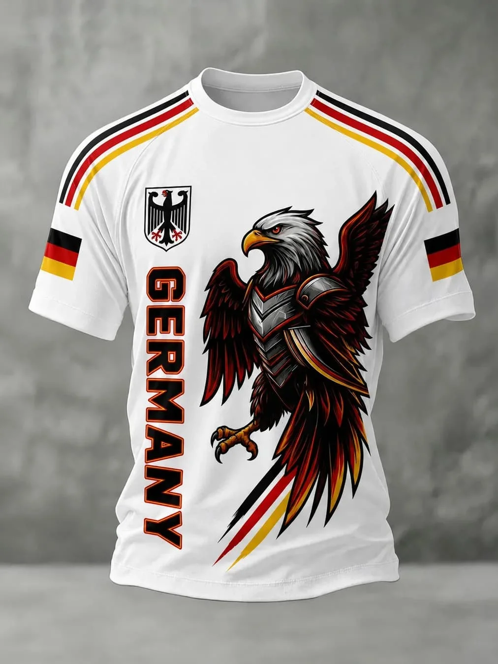 New Germany  Team Football Jersey Men's Crew Neck Sportswear with Gradient Flag & Stars Print Casual Tops Summer T Shirt - view 3