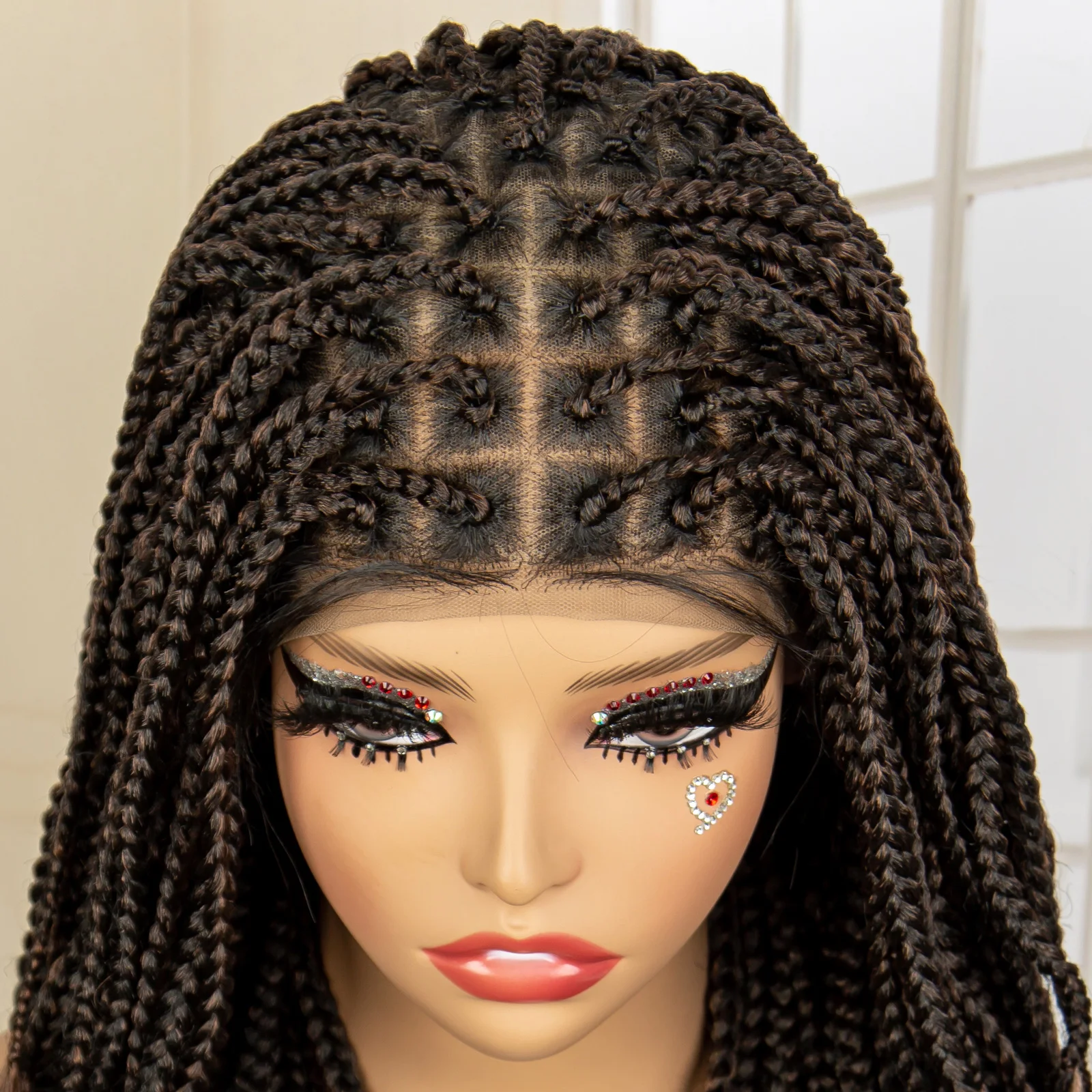 Perruque Full Lace Braids Wig pour femmes noires, perruques tressées, cheveux bruns, extrémités bouclées, boîte