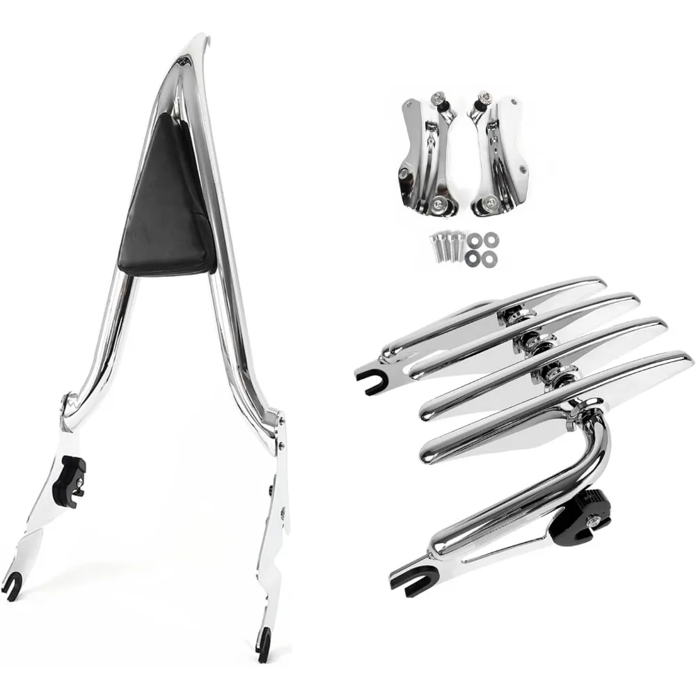 

14-23 Chrome Detachable Sissy Bar & Luggage Rack & Docking Hardware Kits Compatible for 2014-2023 Harley Davidson Touring Models