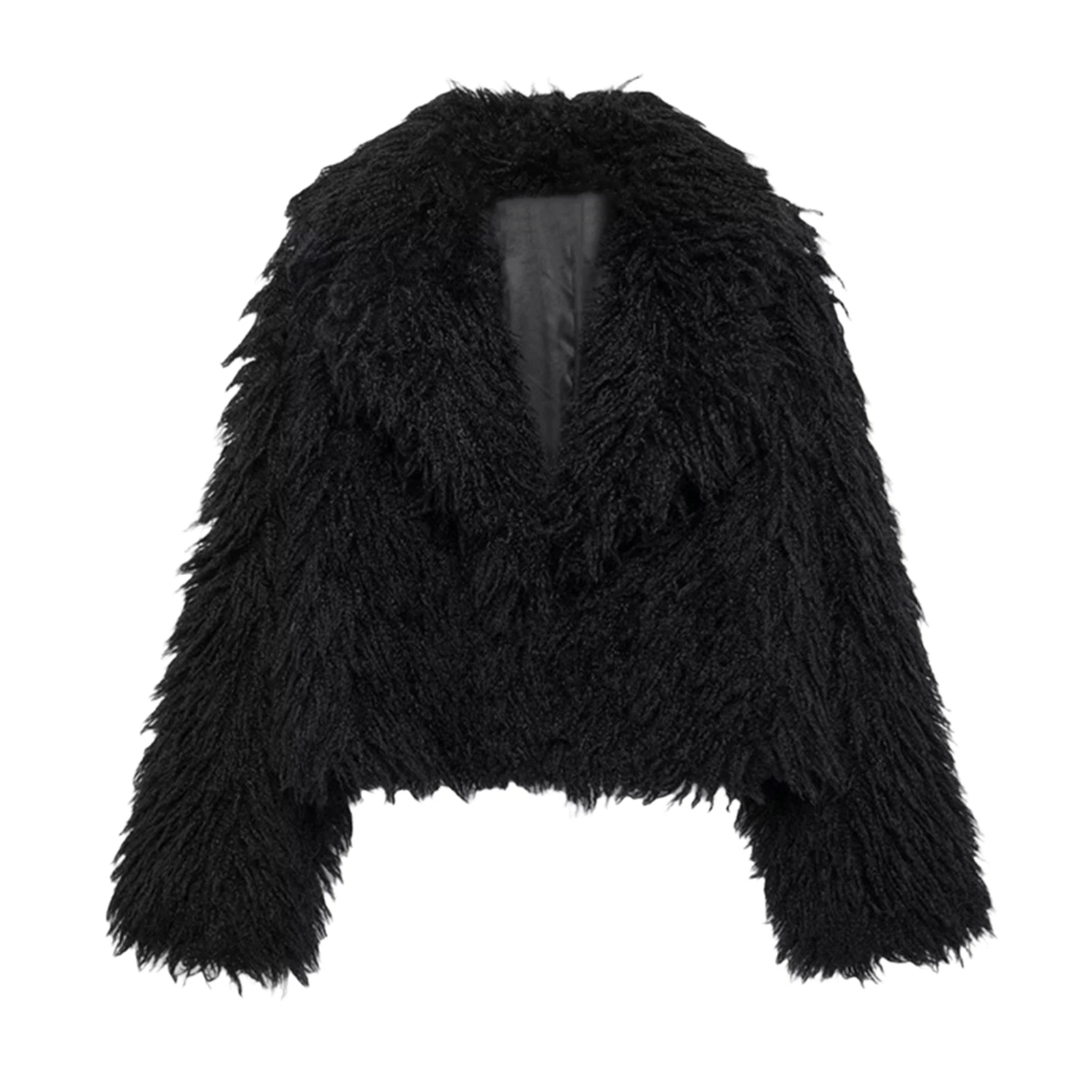 Lisa Colly femmes hiver à manches longues revers col moelleux fausse fourrure manteau veste courte fourrure Shaggy Parka manteau
