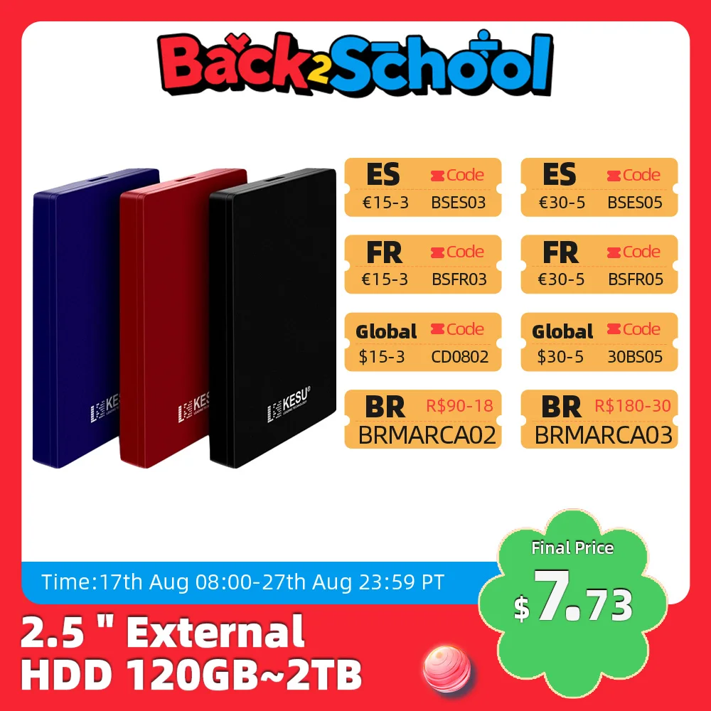KESU HDD 2.5" Portable External Hard Drive 2tb/1tb/500gb/750gb USB3.0 disk memory for PC tablets PS4 notebook Desktop Computer