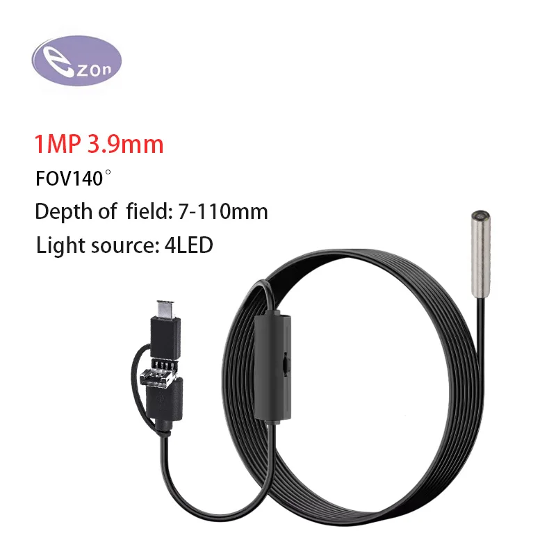 

1MP 3,9 мм FOV140 ° Широкоугольный электронный эндоскоп для прецизионного осмотра приборов, 1,5 м, USB-эндоскоп 3-в-1 с мягким шнуром