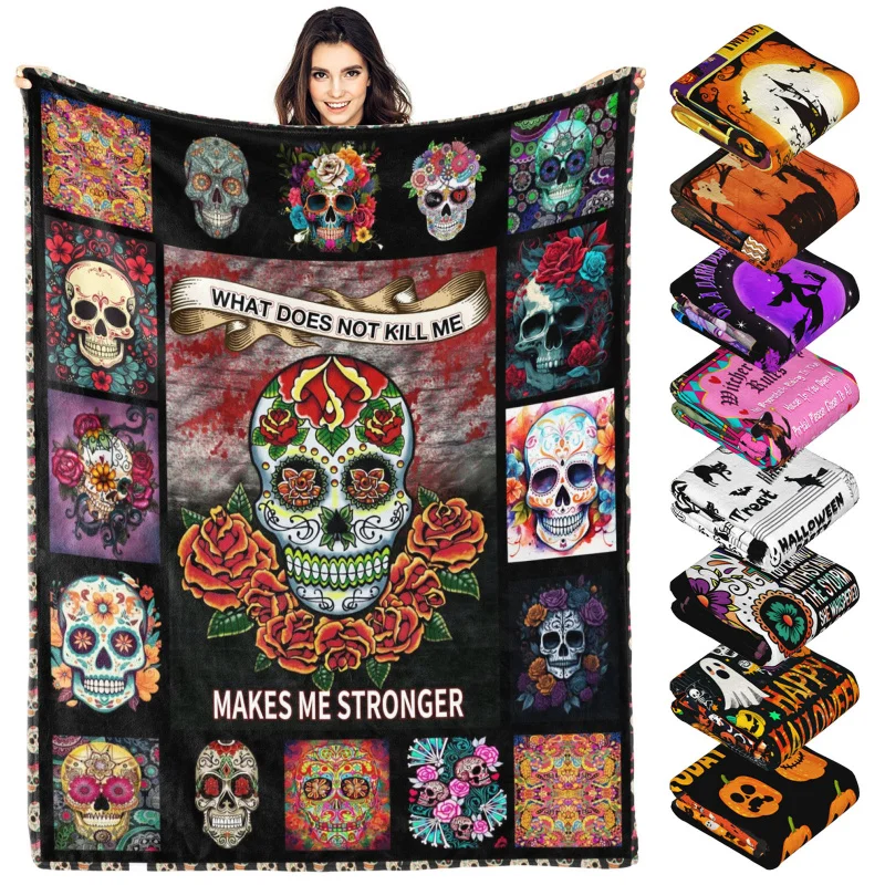 

Adult and Children's Halloween Blankets, Gift Beds, Sofas, Decorations with Skull Pattern Printing