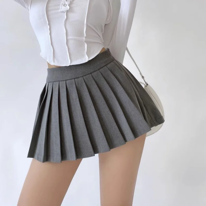 Pleated Mini Skirt Women Summer High Waist Slim A Line Skirt Shorts Female Korean All-match Casual Fashion Grey Black